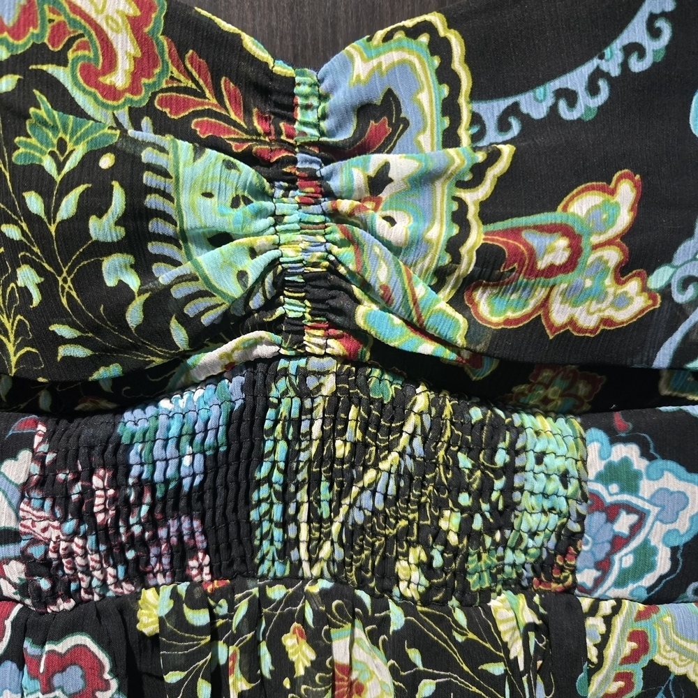 Charlotte Russe Black Green Blue Paisley Babydoll Shirt Y2K Padded Size M - Picture 3 of 6